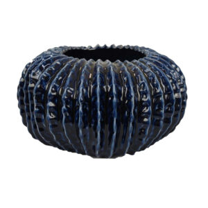 Harry Round Planter Vase, Textured Design, Blue Ceramic 13 Inch