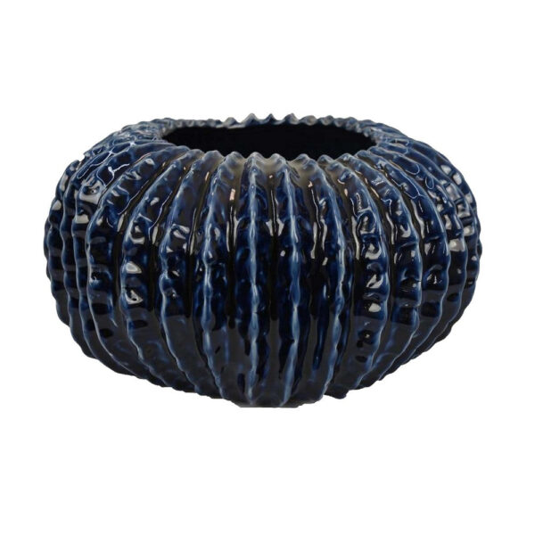 Harry Round Planter Vase, Textured Design, Blue Ceramic 13 Inch