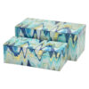 Jenny Small Decorative Box Set of 2, Abstract Marbled Teal Blue Glass