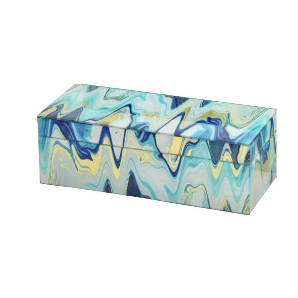 Jenny Small Decorative Box Set of 2, Abstract Marbled Teal Blue Glass