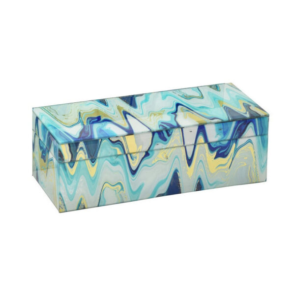 Jenny Small Decorative Box Set of 2, Abstract Marbled Teal Blue Glass
