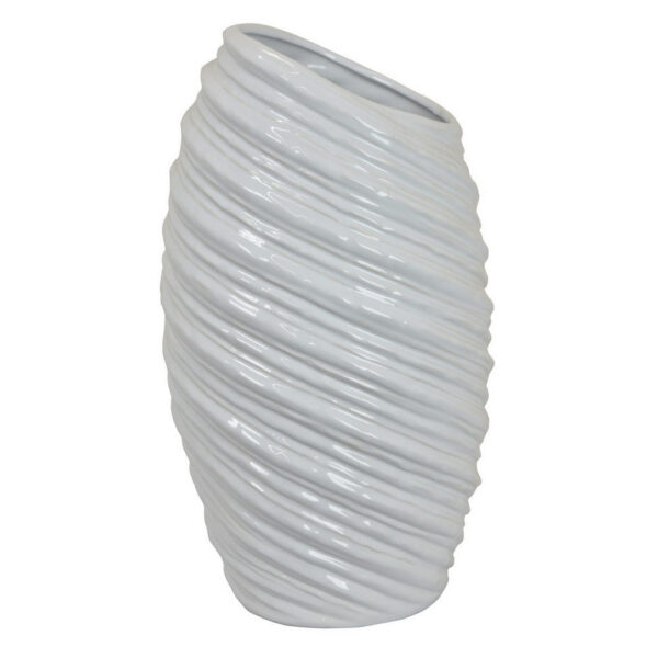 Avery Tall Modern Vase, Angled Spiral Design, White Ceramic 17 Inch