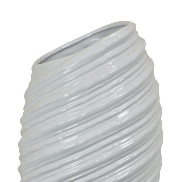 Avery Tall Modern Vase, Angled Spiral Design, White Ceramic 17 Inch