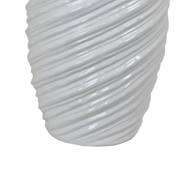 Avery Tall Modern Vase, Angled Spiral Design, White Ceramic 17 Inch