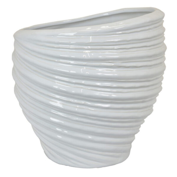 Avery Round Modern Vase, Spiral Turned Design, White Ceramic 17 Inch