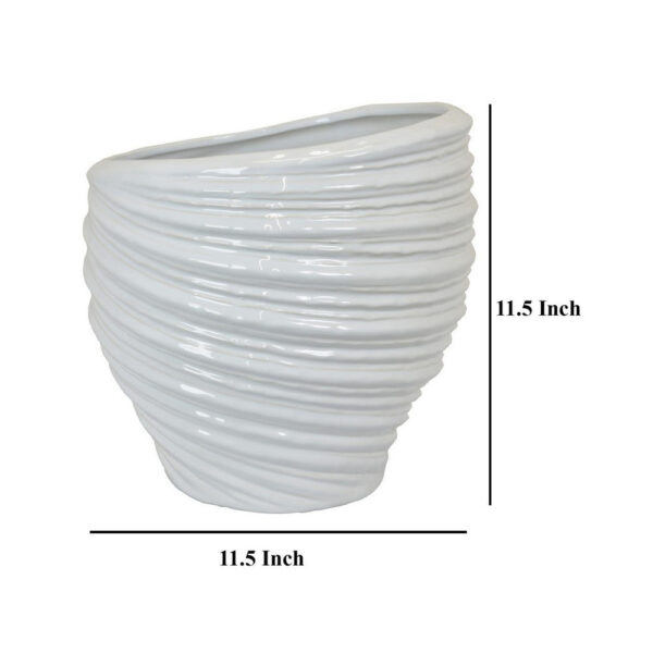 Avery Round Modern Vase, Spiral Turned Design, White Ceramic 17 Inch