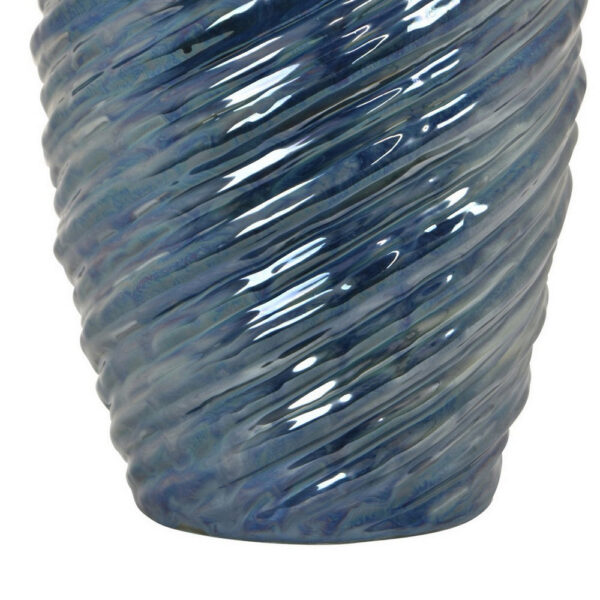 Avery Tall Modern Vase with Angled Spiral Design, Blue Ceramic 17 Inch