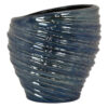 Avery Round Modern Vase, Spiral Turned Design, Blue Ceramic 17 Inch