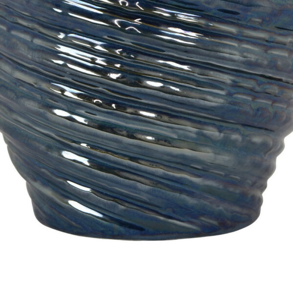 Avery Round Modern Vase, Spiral Turned Design, Blue Ceramic 17 Inch