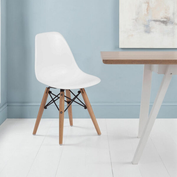 Ben Kids Dining Chair Set of 2, Modern White, Eiffel Brown Wood Legs