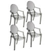 Lily 4pc Indoor Outdoor Dining Armchairs, Clear Gray Plastic