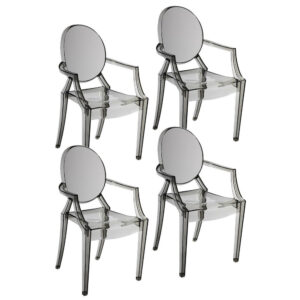 Lily 4pc Indoor Outdoor Dining Armchairs, Clear Gray Plastic
