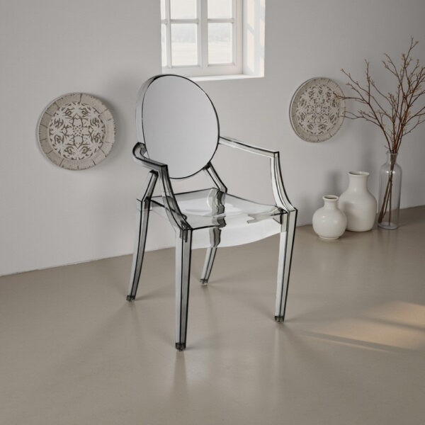 Lily 4pc Indoor Outdoor Dining Armchairs, Clear Gray Plastic