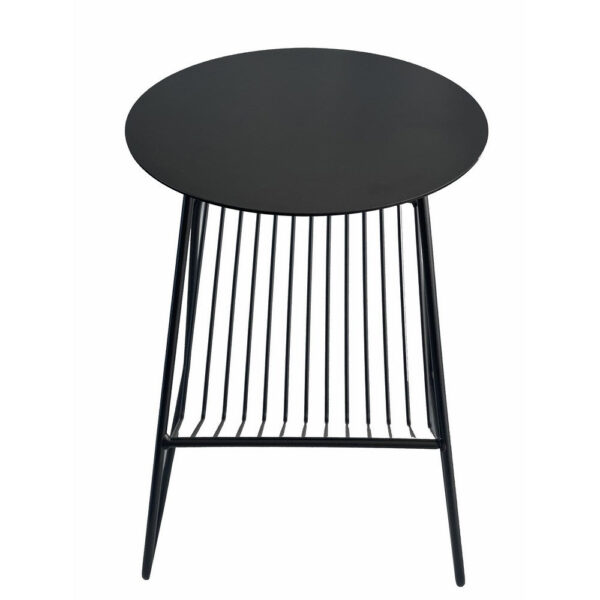 Zeo Side End Table w Magazine Rack, 14 Inch Round Top, Black Metal