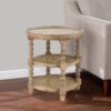 Jake 25 Inch 3 Tier Side Table, Fir Wood, 2 Woven Wicker Shelves, Brown