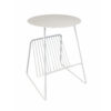 Zeo Side End Table w Magazine Rack, 14 Inch Round Top, White Metal
