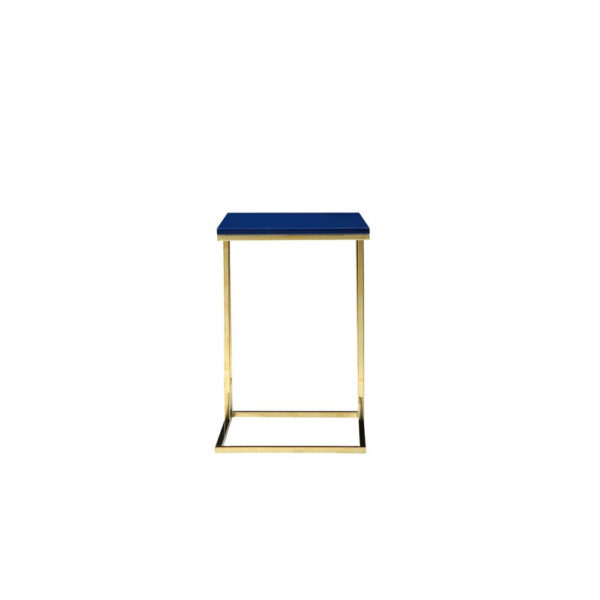 Zen Side End Table, C Shape Gold Base, Navy Blue Lacquer Top