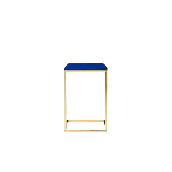 Zen Side End Table, C Shape Gold Base, Navy Blue Lacquer Top