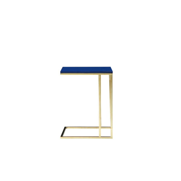 Zen Side End Table, C Shape Gold Base, Navy Blue Lacquer Top