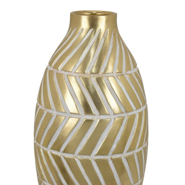 Accent Vase, Gold Resin Urn Shape, Lined Pattern in White, 28 Inch