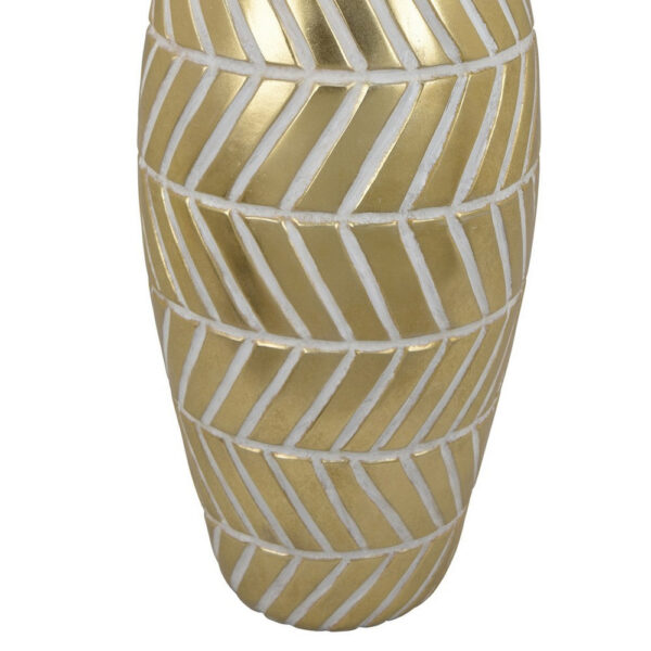 Accent Vase, Gold Resin Urn Shape, Lined Pattern in White, 28 Inch