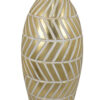Accent Vase, Gold Resin Urn Shape, Lined Pattern in White, 28 Inch