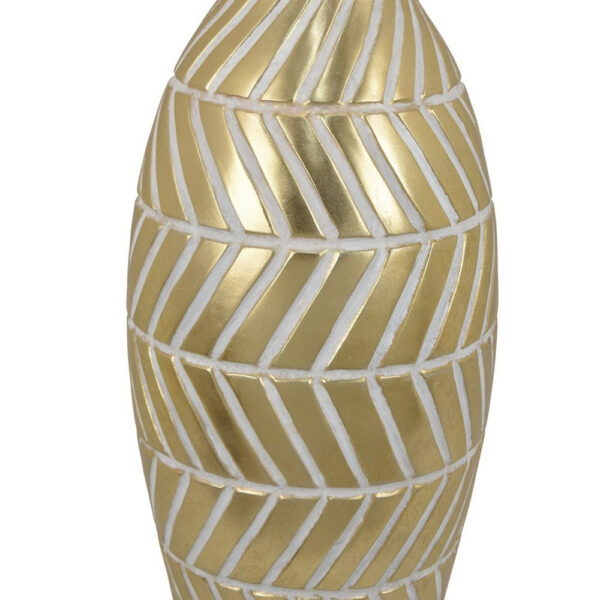 Accent Vase, Gold Resin Urn Shape, Lined Pattern in White, 28 Inch