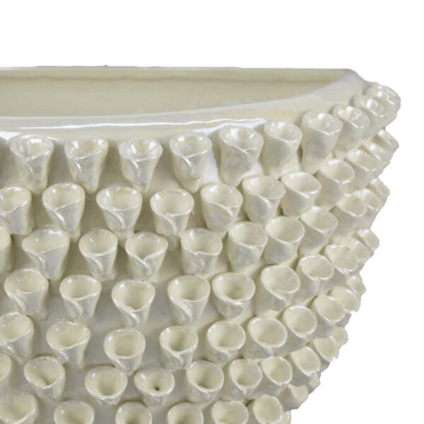 Modern Decorative Bowl, 3D Texture Embellished White Ceramic, 14 Inch