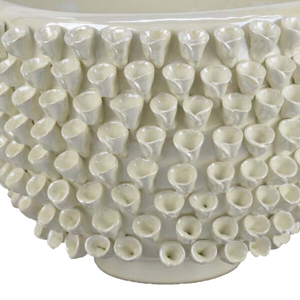 Modern Decorative Bowl, 3D Texture Embellished White Ceramic, 14 Inch