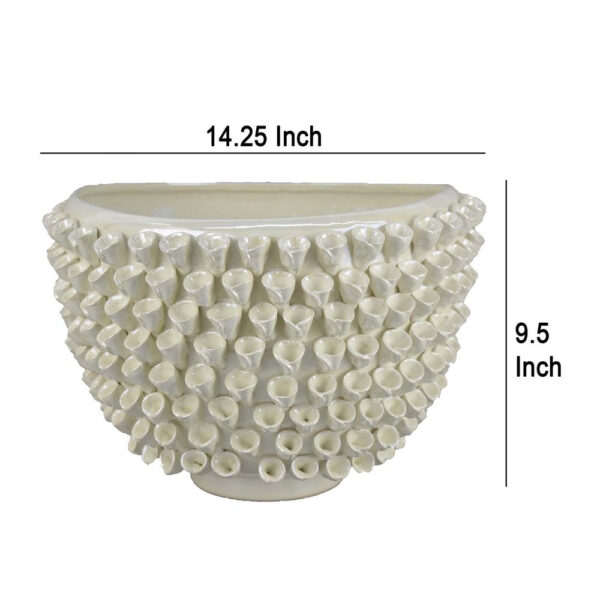 Modern Decorative Bowl, 3D Texture Embellished White Ceramic, 14 Inch