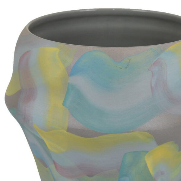 Accent Flower Vase, Brushstroke Pattern Blue Yellow Ceramic, 10 Inch