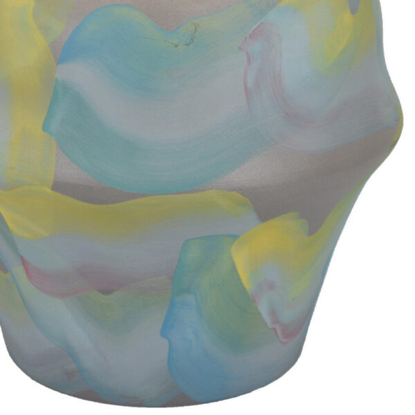 Accent Flower Vase, Brushstroke Pattern Blue Yellow Ceramic, 10 Inch