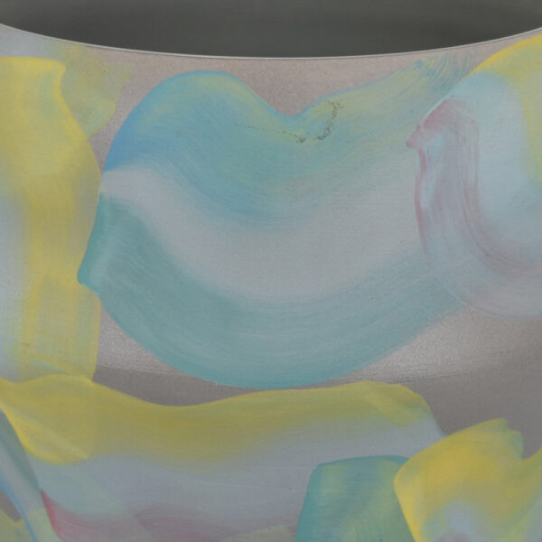 Accent Flower Vase, Brushstroke Pattern Blue Yellow Ceramic, 10 Inch