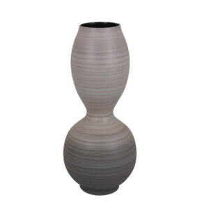 Modern Flower Vase, Double Bulb Ombre Textured Gray Ceramic, 17 Inch