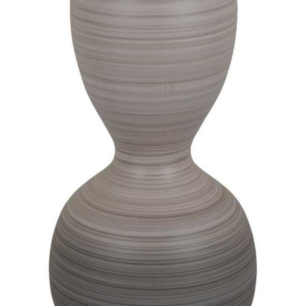 Modern Flower Vase, Double Bulb Ombre Textured Gray Ceramic, 17 Inch