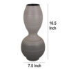 Modern Flower Vase, Double Bulb Ombre Textured Gray Ceramic, 17 Inch