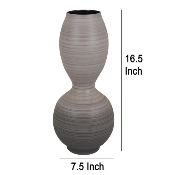 Modern Flower Vase, Double Bulb Ombre Textured Gray Ceramic, 17 Inch