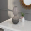 Modern Flower Vase, Double Bulb Ombre Textured Gray Ceramic, 17 Inch