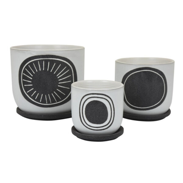 Meon 3pc Garden Planter Set, Textured White and Black Ceramic Design