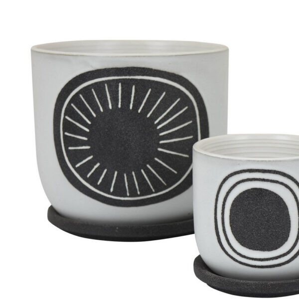 Meon 3pc Garden Planter Set, Textured White and Black Ceramic Design