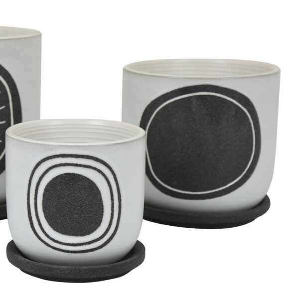 Meon 3pc Garden Planter Set, Textured White and Black Ceramic Design