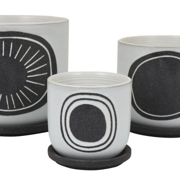 Meon 3pc Garden Planter Set, Textured White and Black Ceramic Design