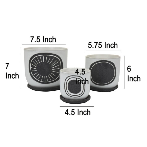 Meon 3pc Garden Planter Set, Textured White and Black Ceramic Design