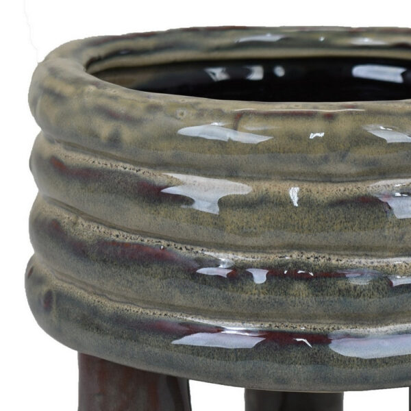 Garden Planter, Decorative Turned Style Glossy Gray Ceramic, 10 Inch