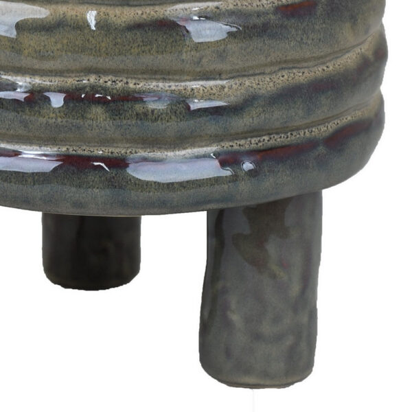 Garden Planter, Decorative Turned Style Glossy Gray Ceramic, 10 Inch