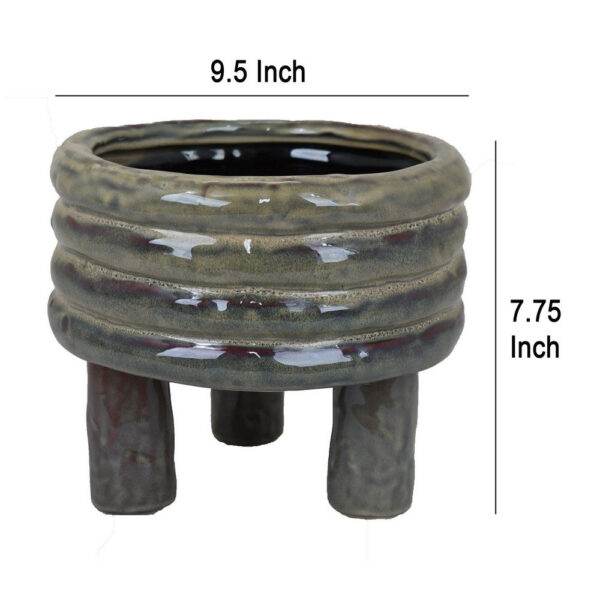 Garden Planter, Decorative Turned Style Glossy Gray Ceramic, 10 Inch