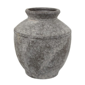 Accent Vase, Antique Brown Gray Ceramic, Modern Pot Shape, 16 Inch