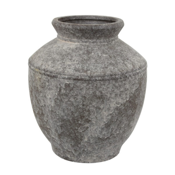 Accent Vase, Antique Brown Gray Ceramic, Modern Pot Shape, 16 Inch