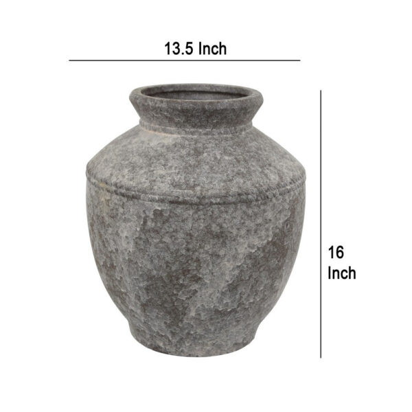 Accent Vase, Antique Brown Gray Ceramic, Modern Pot Shape, 16 Inch