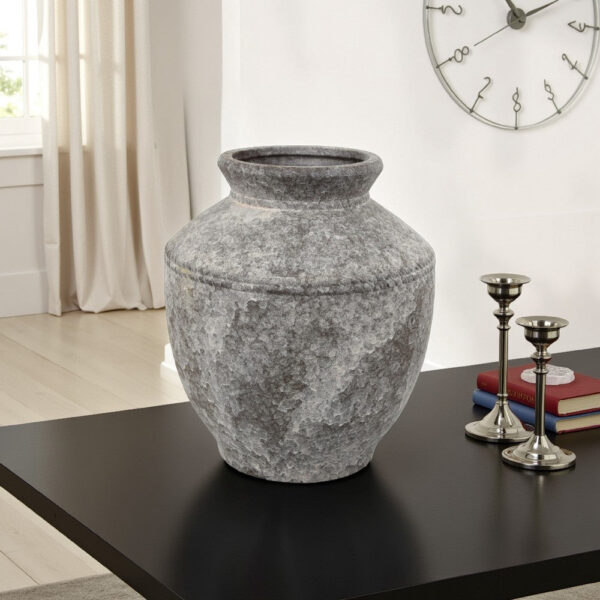 Accent Vase, Antique Brown Gray Ceramic, Modern Pot Shape, 16 Inch